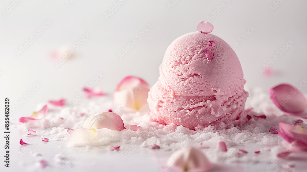 Sophisticated rose water ice cream, an image of sophisticated rose water ice cream, its subtle pink hue and creamy texture against a white background Sophisticated rose water ice cream, an image of sophisticated rose water ice cream, its subtle pink hue and creamy texture against a white background