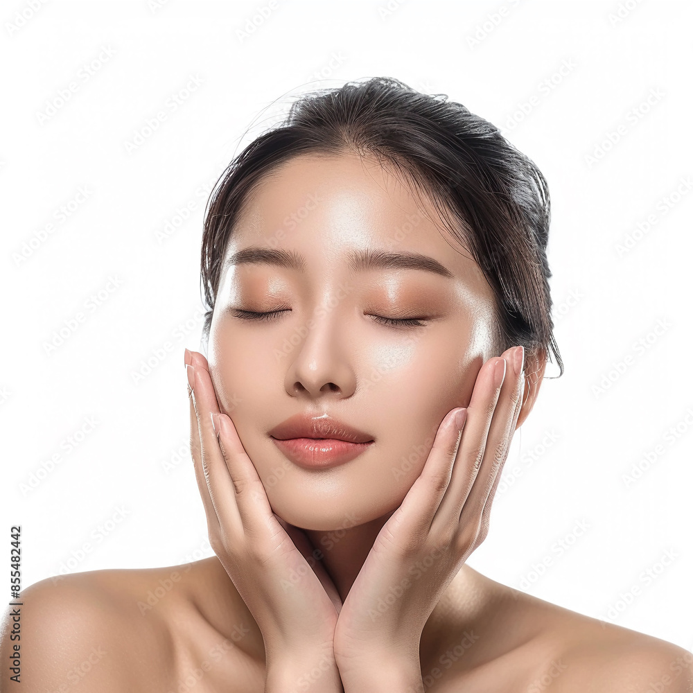 Beauty Asian women spa skin healthy on 100% isolate white background.