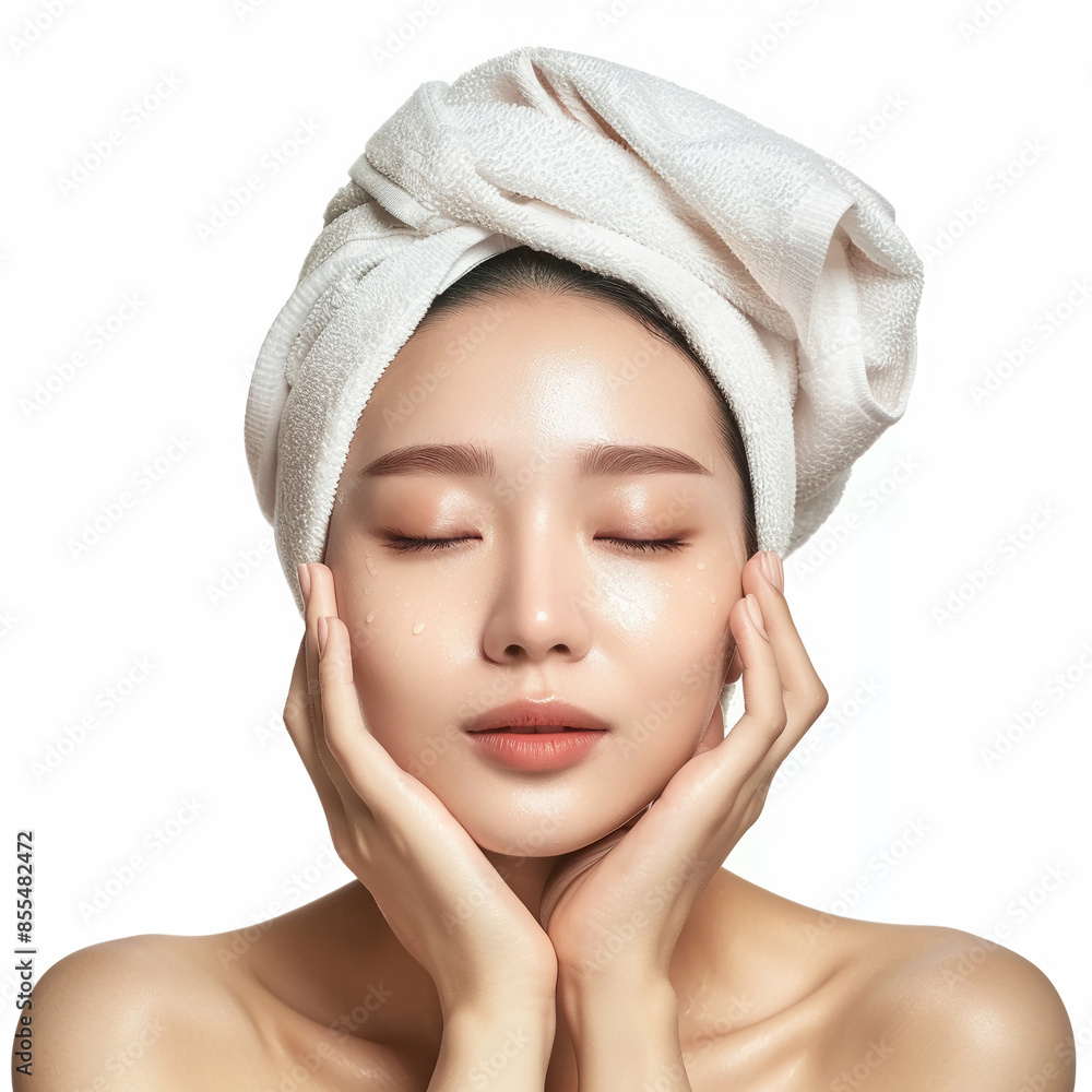 Beauty Korean Asian women spa skin healthy on 100% isolate white background.