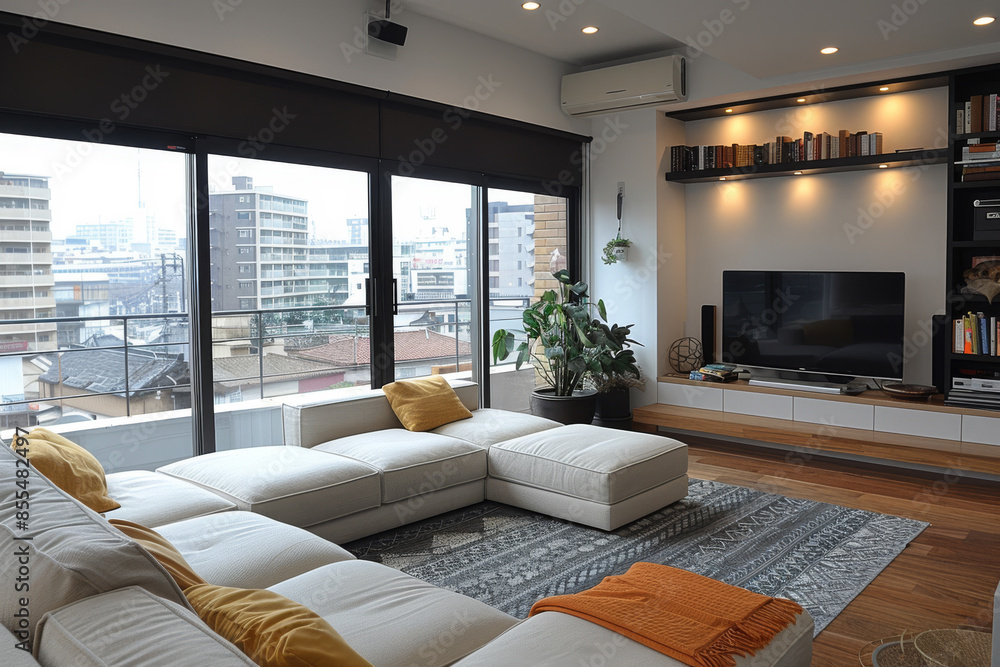 Bright Living Room with Wooden Beams Bright Living Room with Wooden Beams