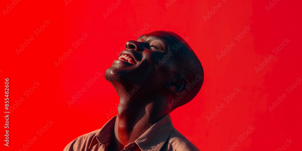 Joyful man portrait on vivid red background, a natural portrait of a man expressing joyful Joyful man portrait on vivid red background, a natural portrait of a man expressing joyful