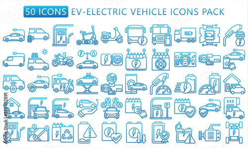 EV-Electric Vehicle gradient outline icons pack, related to EV, electric vehicle and technology theme. use for modern concept, web and app development.