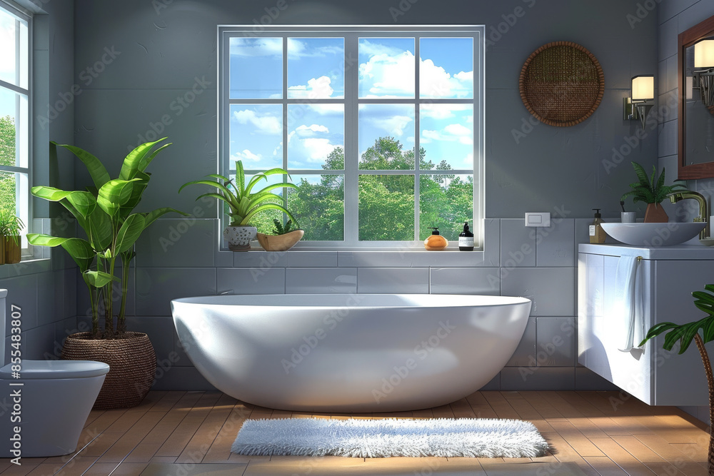 Fototapeta premium Bright White Bathroom with Tub