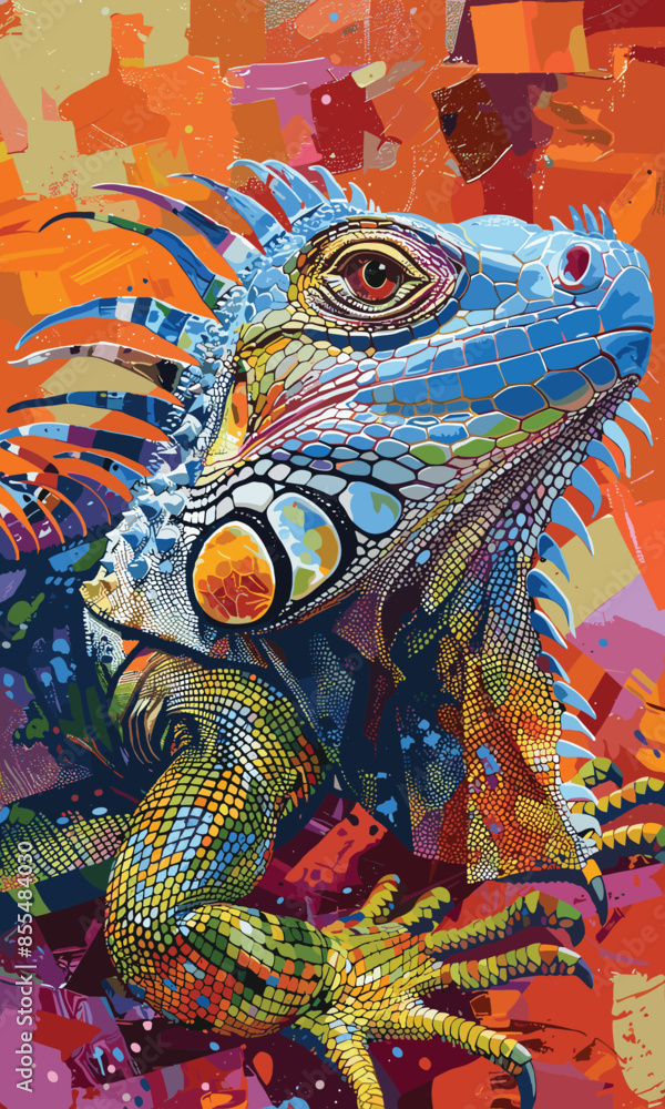 Obraz premium iguana lizard isolated on colorful background, realistic vector illustration
