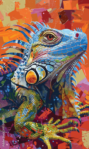iguana lizard isolated on colorful background, realistic vector illustration