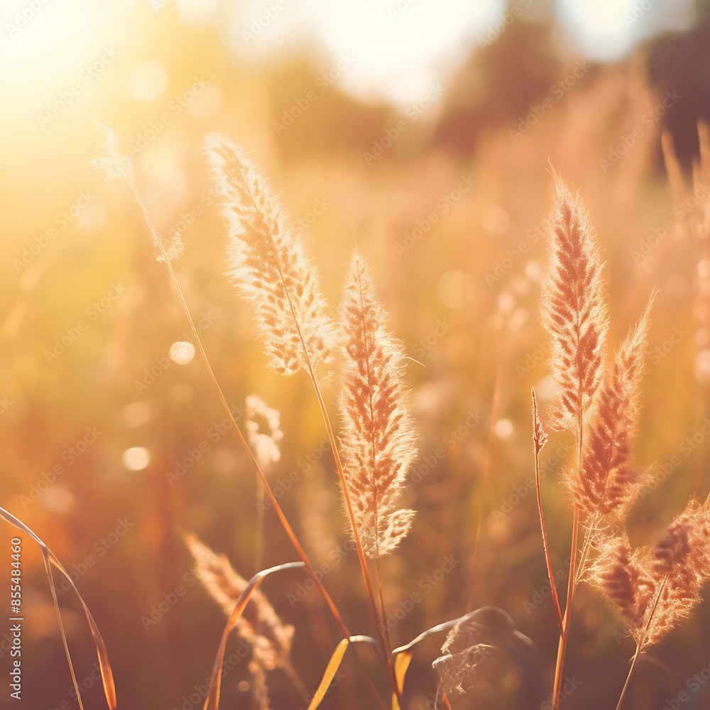 Sunset over the meadow with ears of grass. Nature background Sunset over the meadow with ears of grass. Nature background