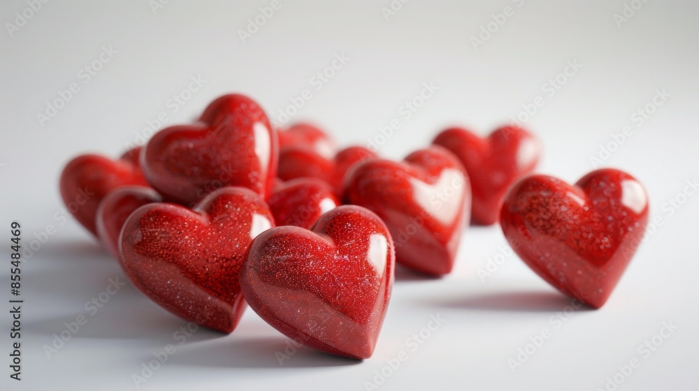 Obraz premium Lots of red hearts on a white background.