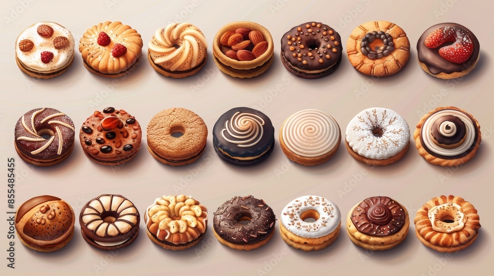 A range of round cookies with classic and nutty flavours. A range of round cookies with classic and nutty flavours.