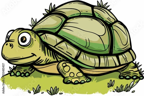 Cartoon cute doodles of a concerned turtle retreating into its shell, Generative AI photo