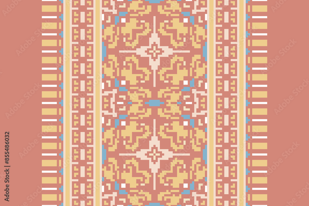 Traditional Floral pixel art seamless pattern. Vector Design for fabric, tile, embroidery, carpet, background, and wallpaper. Traditional Floral pixel art seamless pattern. Vector Design for fabric, tile, embroidery, carpet, background, and wallpaper.