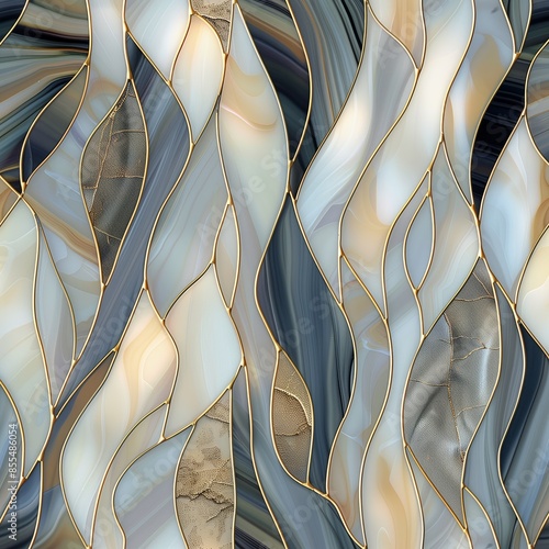 Seamless Pattern of an Abstract Stained Glass Window with Elegant Flowing Designs and Rich Colors, Perfect for Artistic and Decorative Use