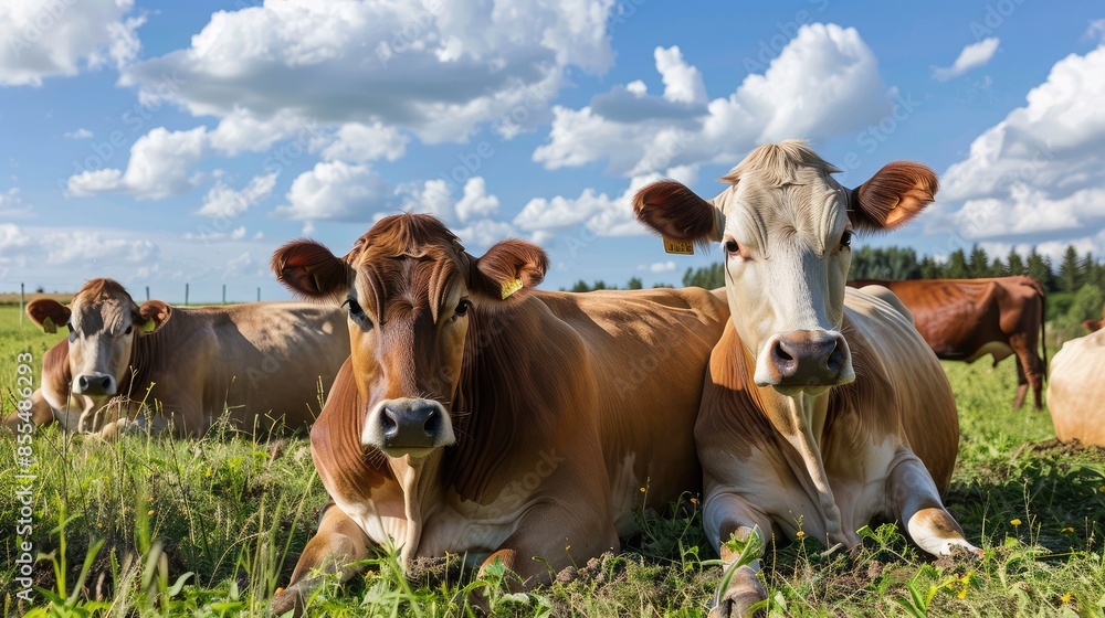 Herd of cows grazing in a meadow on a sunny day Herd of cows grazing in a meadow on a sunny day