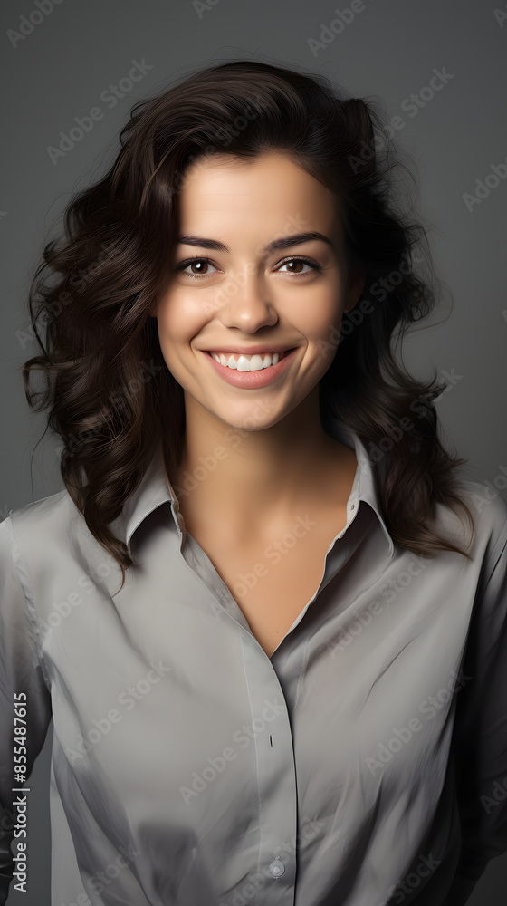 Happy young business woman posing isolated over grey wall background. Happy young business woman posing isolated over grey wall background.