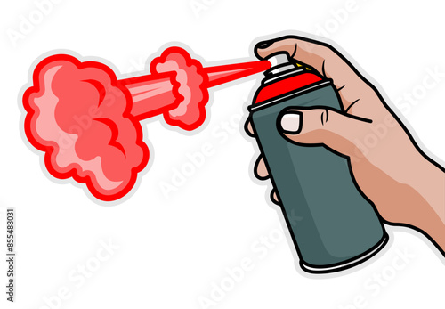 Hand Holding Spray Paint, Design element for logo, poster, card, banner, emblem, t shirt. Vector illustration