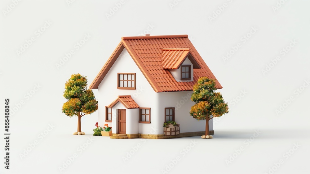 3d cute house, super minimalist style, white background 3d cute house, super minimalist style, white background