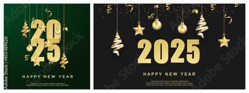 Happy new year 2025. luxury gold number background