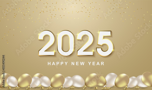 Happy new year 2025. with realistic balloon