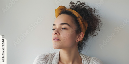Relaxed woman portrait on white background, a natural portrait of a woman expressing relaxed