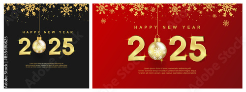 Luxury happy new year 2025. on set square background