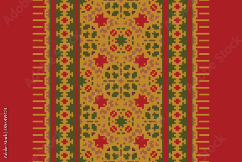 Pixel Seamless Russian folk patterns, cross-stitched embroidery imitation. Patterns consist of ancient Slavic amulets.