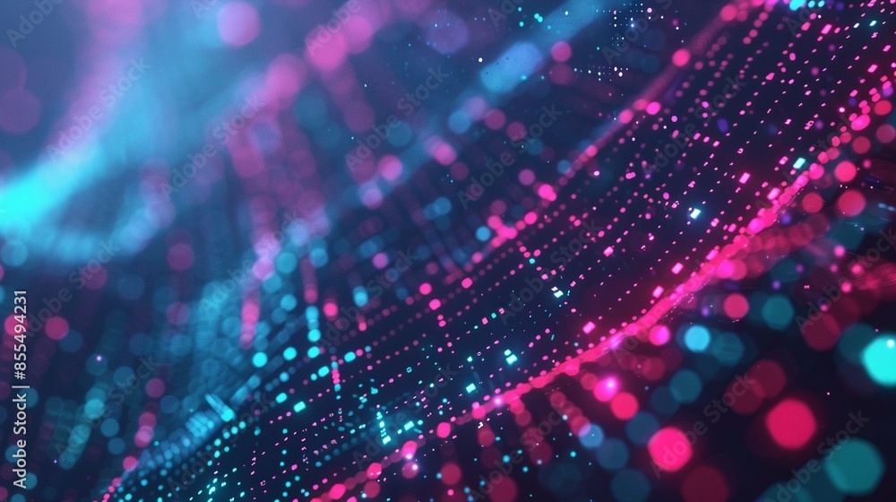 3D abstract background with glowing particles. Futuristic wave with depth of field and bokeh. 3D abstract background with glowing particles. Futuristic wave with depth of field and bokeh.