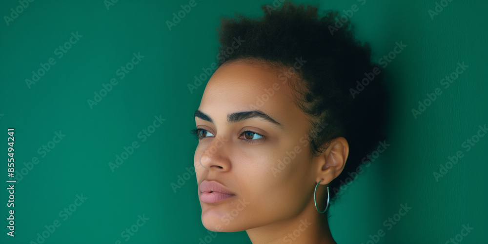 Sad woman portrait on deep green background, a natural portrait of a woman expressing sad Sad woman portrait on deep green background, a natural portrait of a woman expressing sad