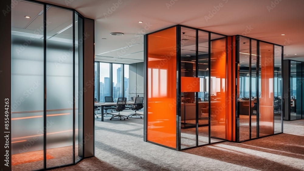 Fototapeta premium 3D rendering Blurred image of business office in the lobby of a modern office building.
