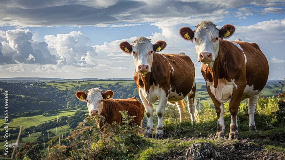 Herd of cows on the hillside in the Peak District National Park Herd of cows on the hillside in the Peak District National Park
