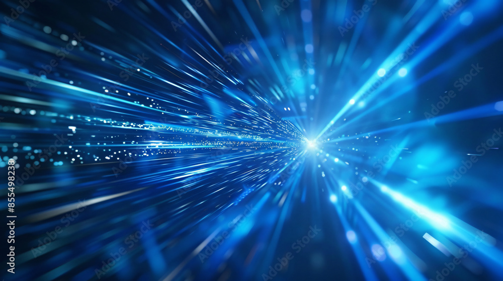 Obraz premium Abstract blue light streaks on a black background with copy space text for technology, design, and futuristic.