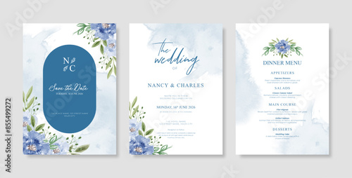 Beautiful wedding invitation template with floral watercolor