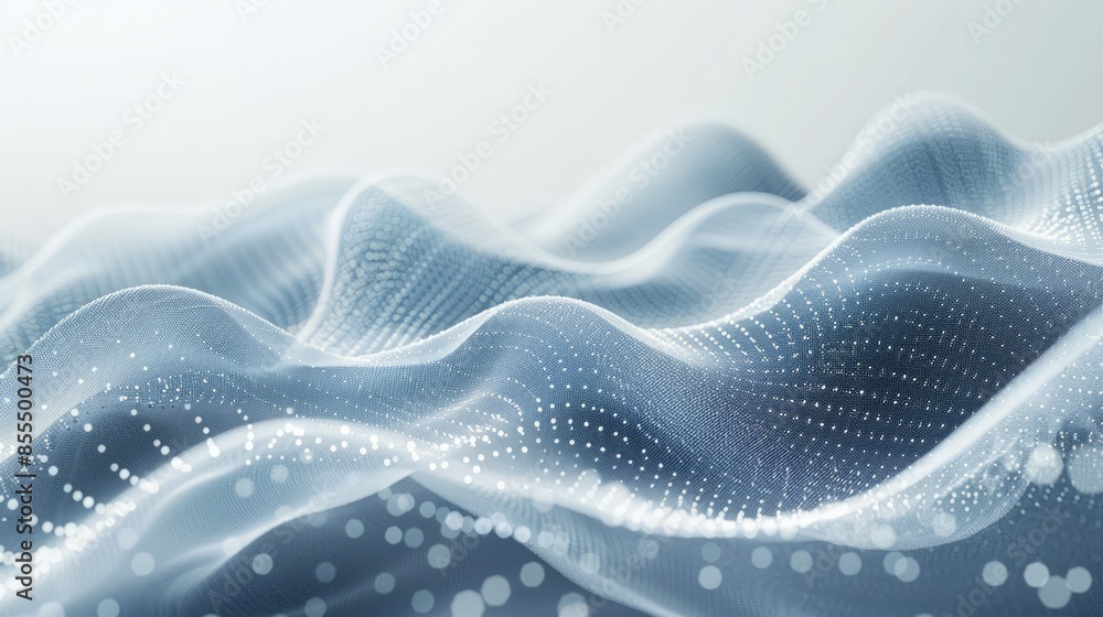 Abstract background with digital blue waves and white dots, light gray tones, grid textures and lines Abstract background with digital blue waves and white dots, light gray tones, grid textures and lines