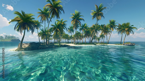 Tropical Island Paradise With Palm Trees and Clear Blue Water