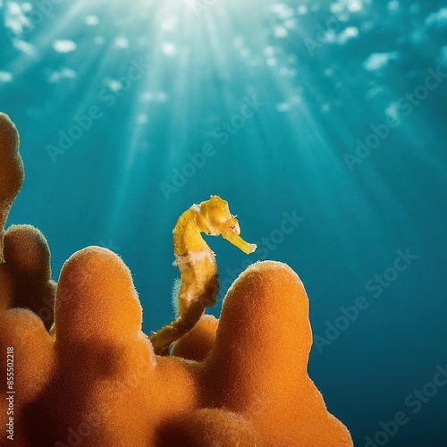 underwater scene with coral reef and sea