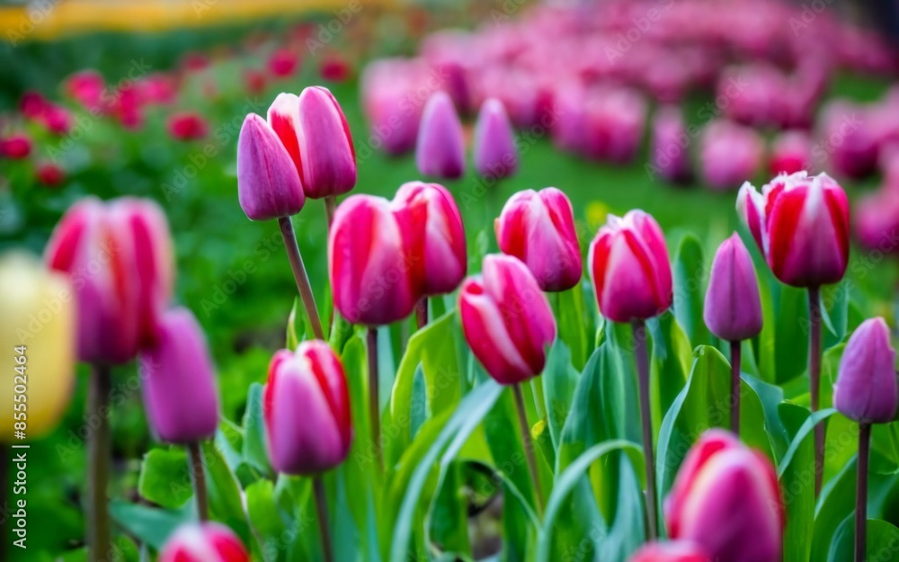 Obraz premium field of pink tulips
