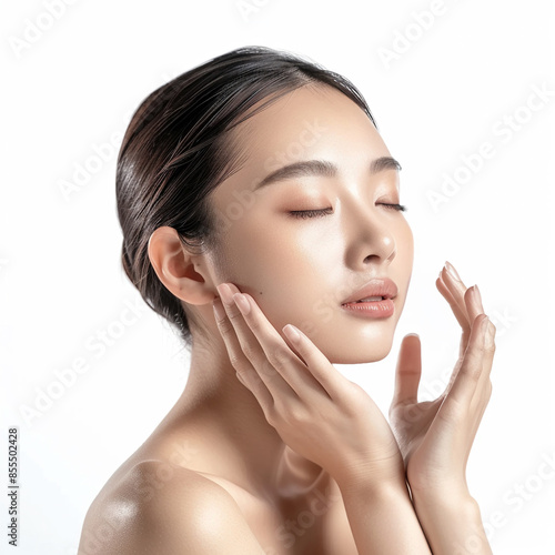 Beauty Asian women spa skin healthy on 100% isolate white background.