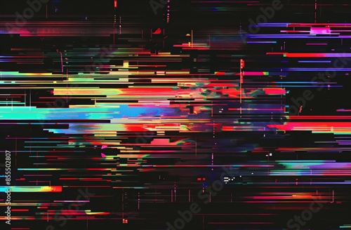 Black background with colorful static vhs glitch texture, noise effect