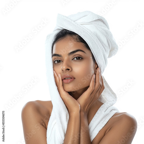 35-39 year old Beauty Brazilian women spa skin healthy on 100% isolate white background.