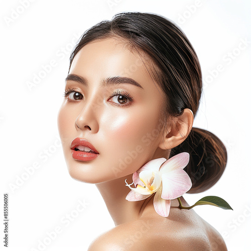 Beauty Asian women spa skin healthy on 100% isolate white background.