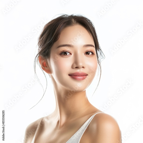 Beauty Asian women spa skin healthy on 100% isolate white background.