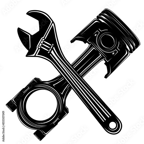 Automotive pistons and wrench crossed icon. garage service symbol. car workshop logo design vector illustration