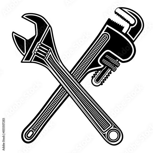 Crossed plumber Wrench icon symbol. plumbing logo design vector Illustration