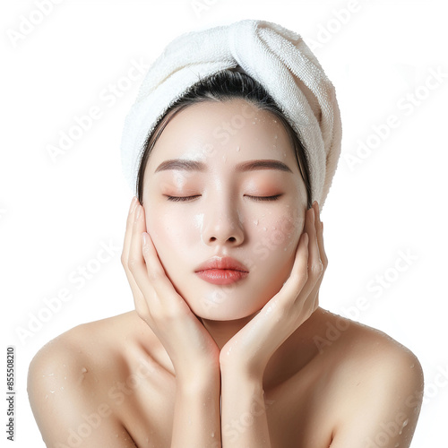 Beauty Asian women spa skin healthy on 100% isolate white background.