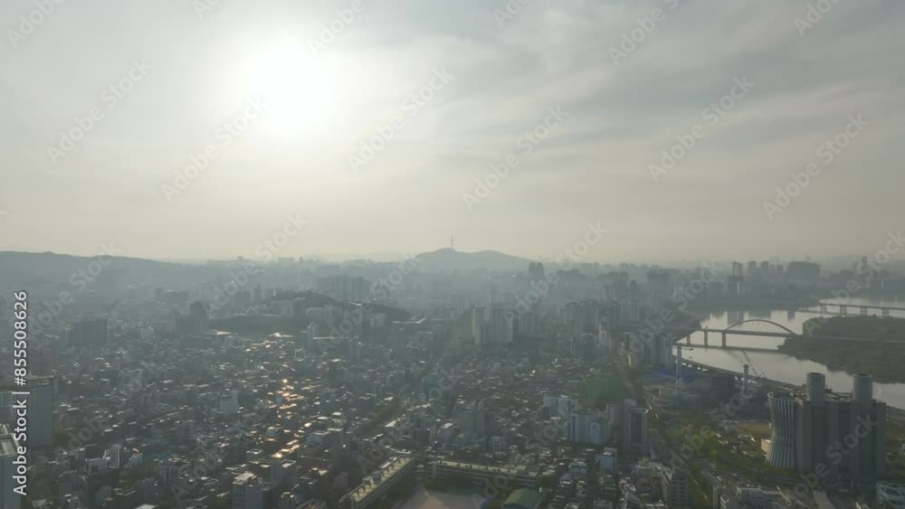 Drone View of Seoul city in South Korea, Hapjeong Station, Hot place, Summer, 60fps Drone View of Seoul city in South Korea, Hapjeong Station, Hot place, Summer, 60fps