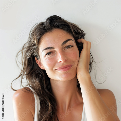 35-39 year old Beauty Brazilian women spa skin healthy on 100% isolate white background. photo