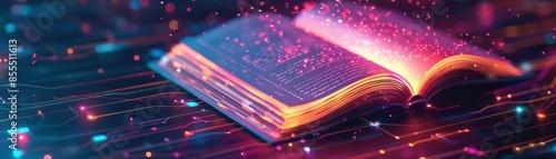 Top view of an ebook on AI prompt optimization, user research best practices, futuristic tone, colorful and modern design