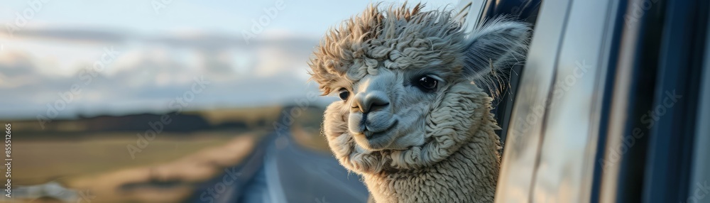 Alpaca Looking Out Car Window. Alpaca Looking Out Car Window.