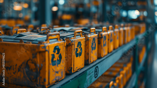 Battery Recycling: Shows battery recycling facilities and processes that recover materials to create a circular economy for clean energy storage. Modern battery storage facilities store renewable ener