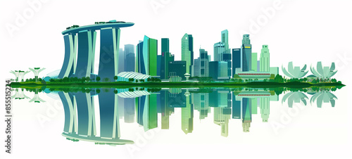 Singapore city skyline with sleek silhouettes on white background