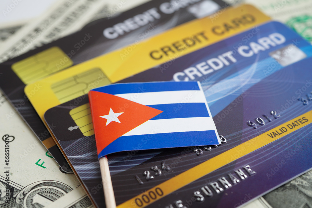 Cuba flag on credit card, finance economy trading shopping online business. Cuba flag on credit card, finance economy trading shopping online business.