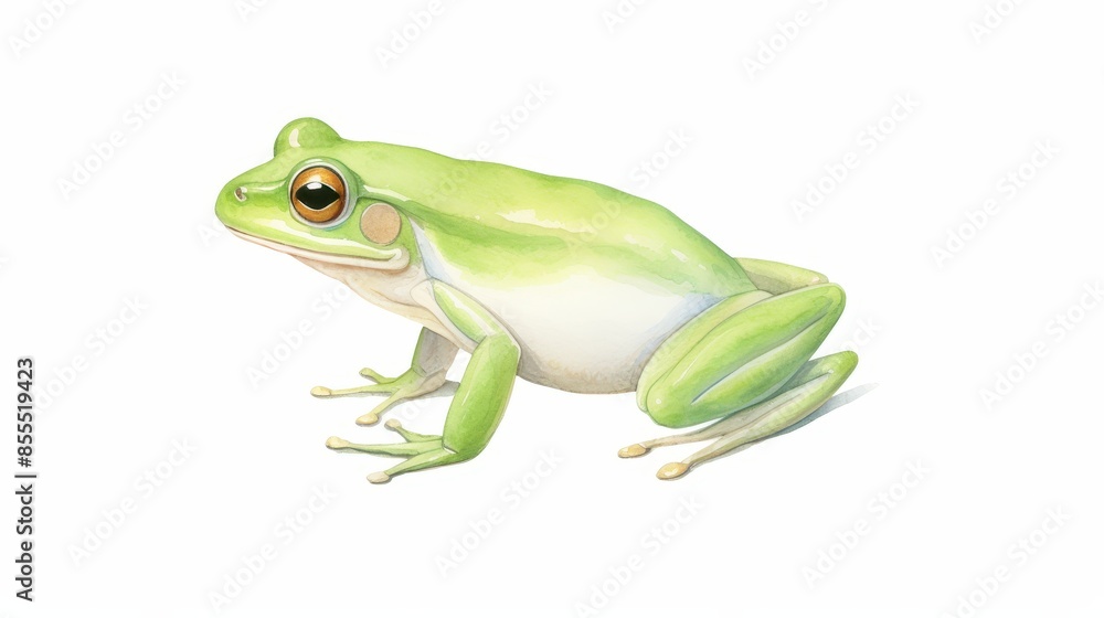High-resolution illustration of a green frog with detailed features, ideal for educational and wildlife content, isolated on a white background. High-resolution illustration of a green frog with detailed features, ideal for educational and wildlife content, isolated on a white background.